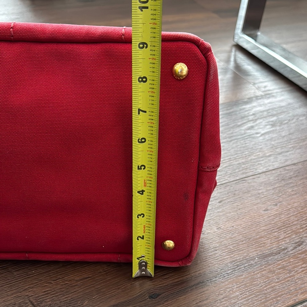 Prada Canapa Pre Owned Red Tote Canvas Bag Logo and Structured Design.Code 194/A - Picture 16 of 17